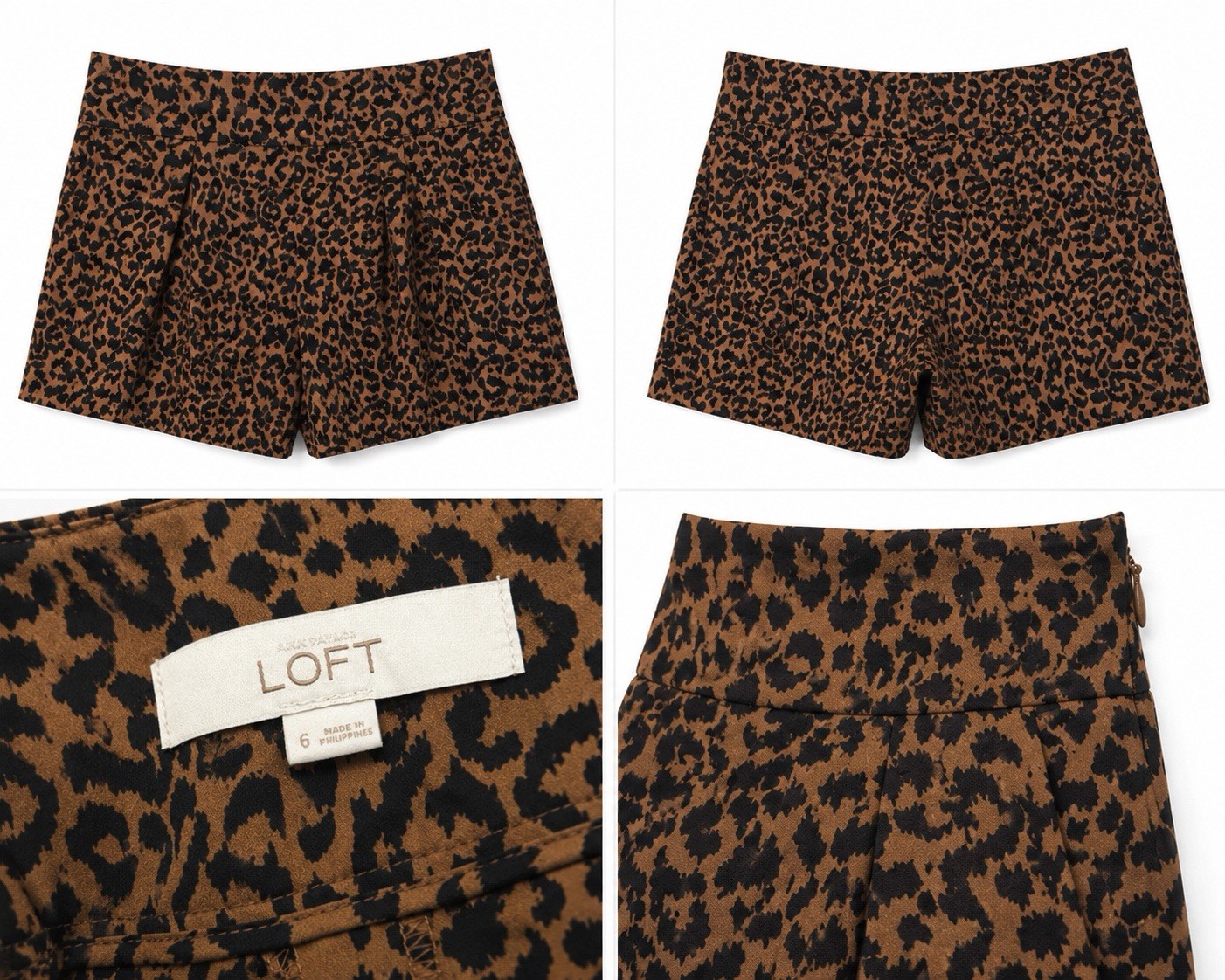 LOFT Women’s Y2K Leopard Print Tailored Shorts Size 6 Brown Black Side Zip EUC