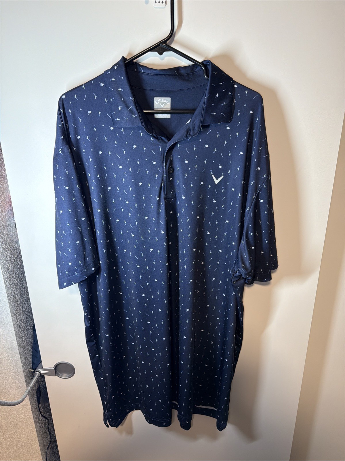 Callaway Golf Polo Shirt Men’s XLT Blue Martini Print Opti Dri Short Sleeve
