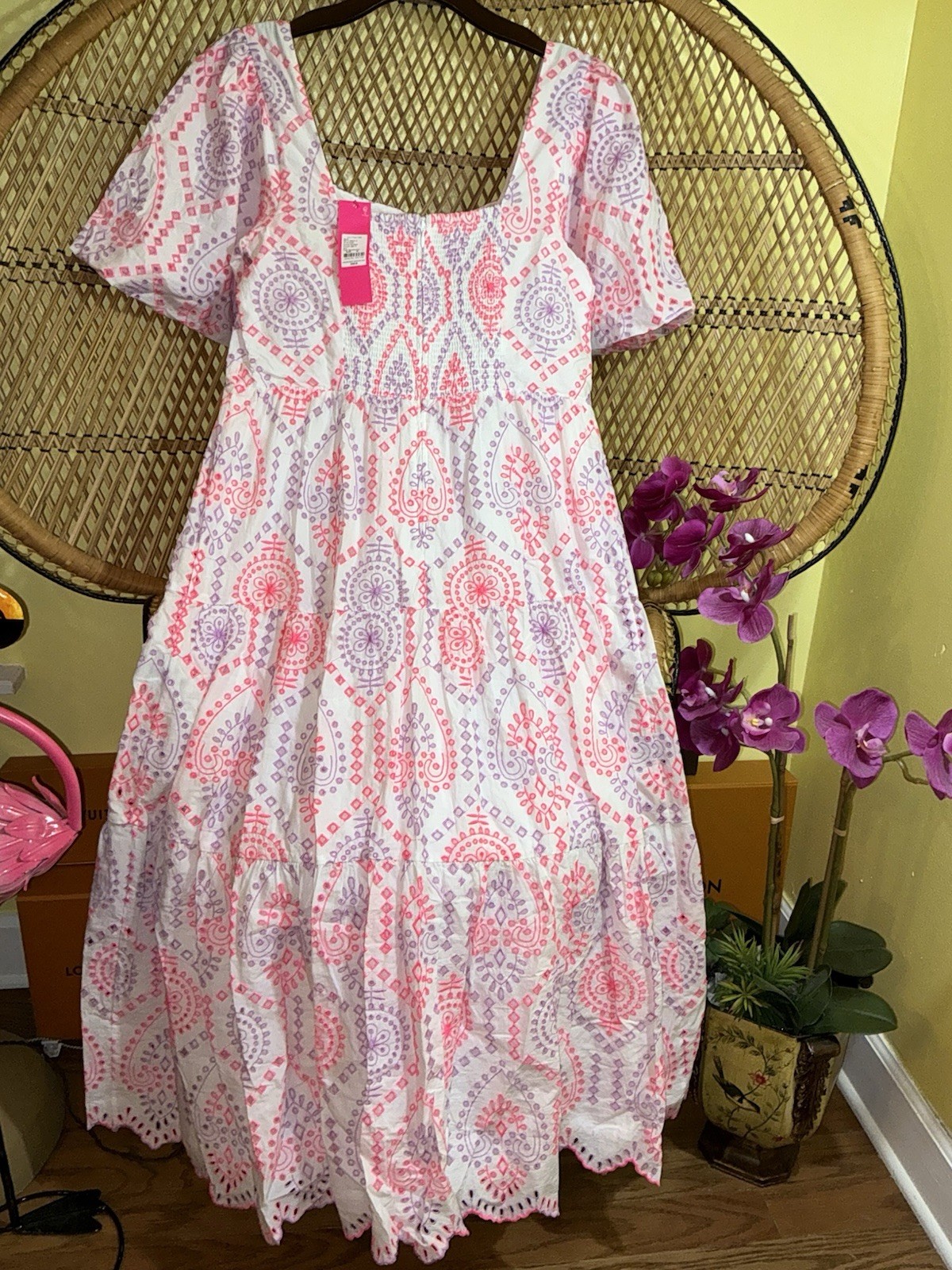 Lilly Pulitzer NWT Katalina Midi Eyelet Dress Sunset Dreamer Eyelet $348 Size 14