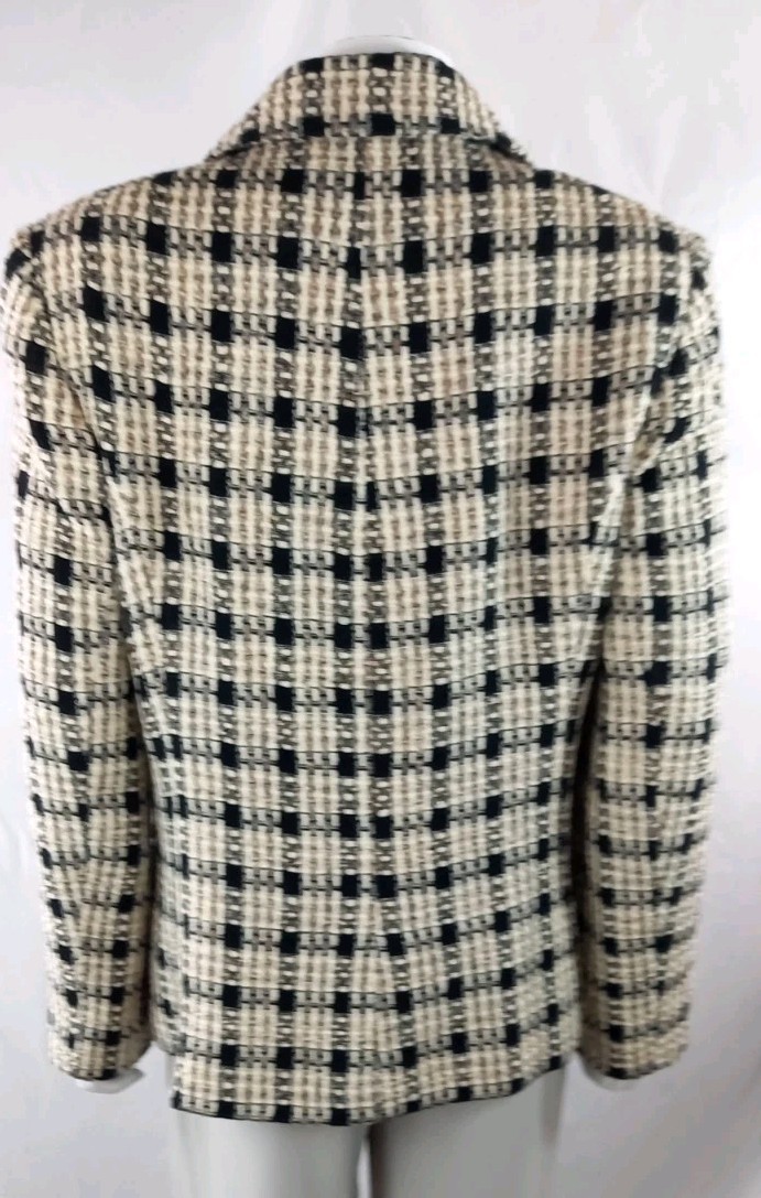 Filey London Black Cream Acrylic Wool Mix Blazer Jacket Size 18 (small) NEW