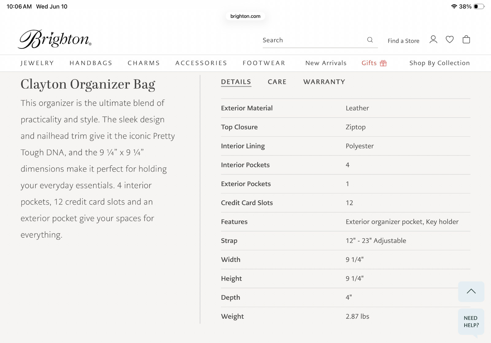 Brighton Clayton organizer bag