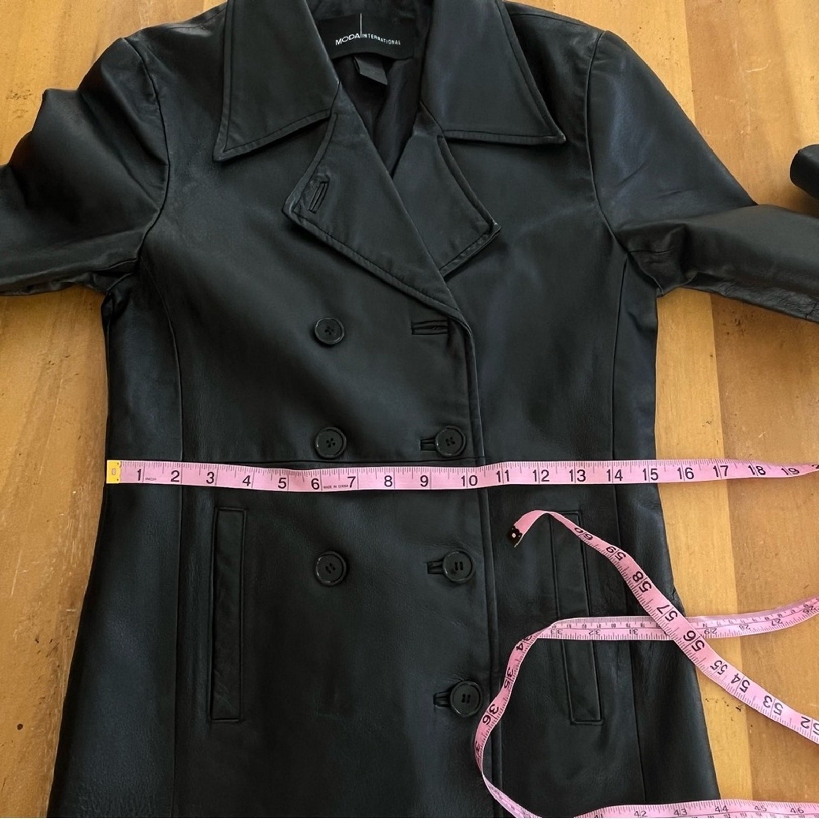 Y2k 90s Black Leather Jacket Trench Coat Double Breasted Shiny Sleek Extra Small