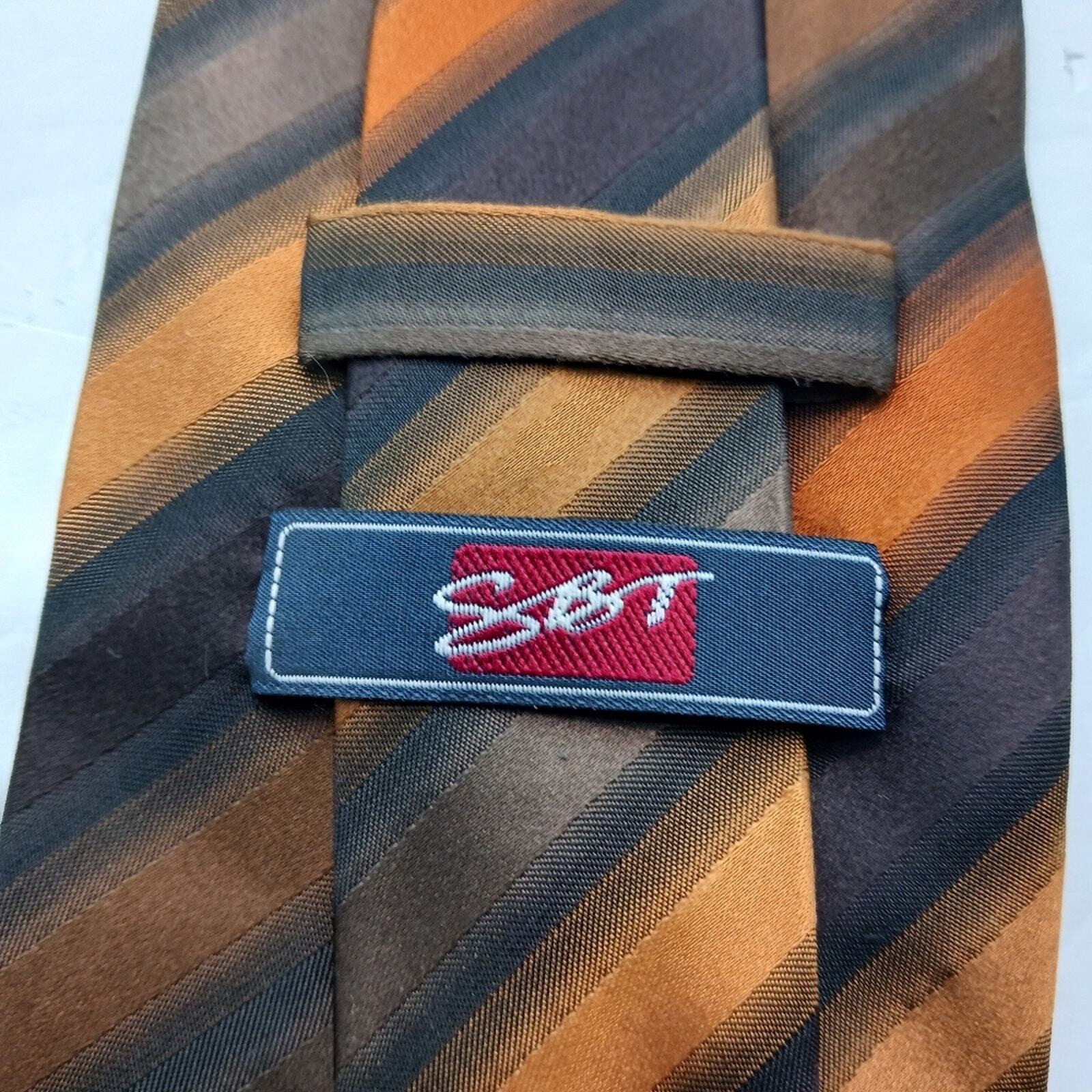 Orange Mens Tie Diagonal Stripes Shimmery Silk 60 in Classic 3 3/4 in wide