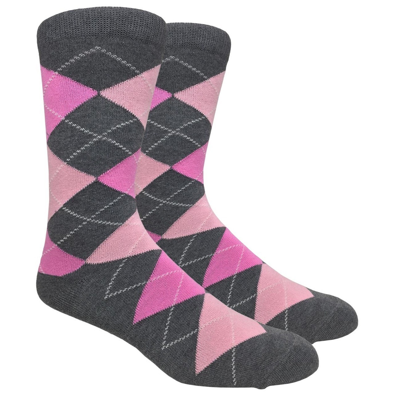 1 Pair Men’s Argyle Dress Wedding Groomsman Socks – Charcoal Gray & Pinks