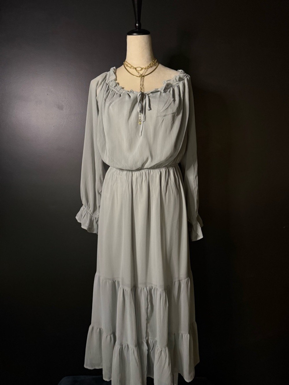 Vici Sheer Chiffon Tiered Midi Dress Romantic