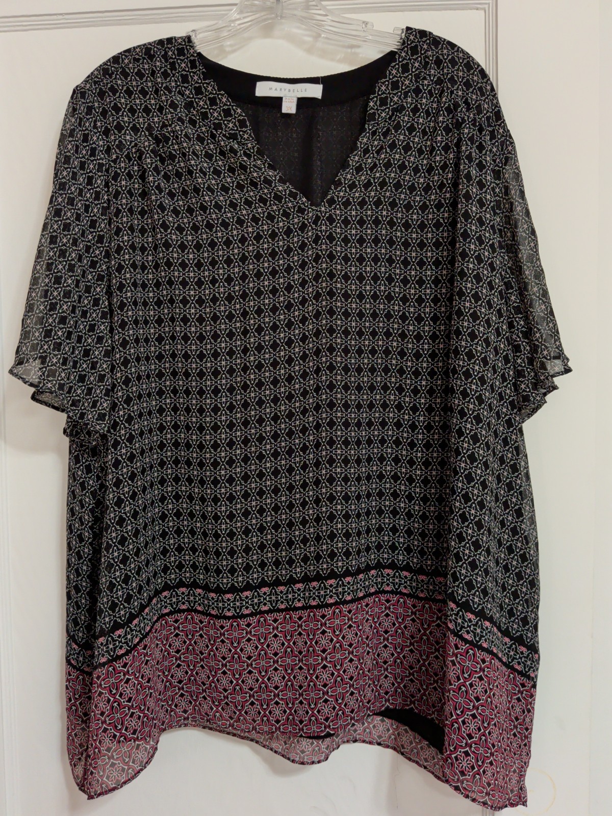 Marybelle Women’s Top Size 3X Black With Pattern Made In USA