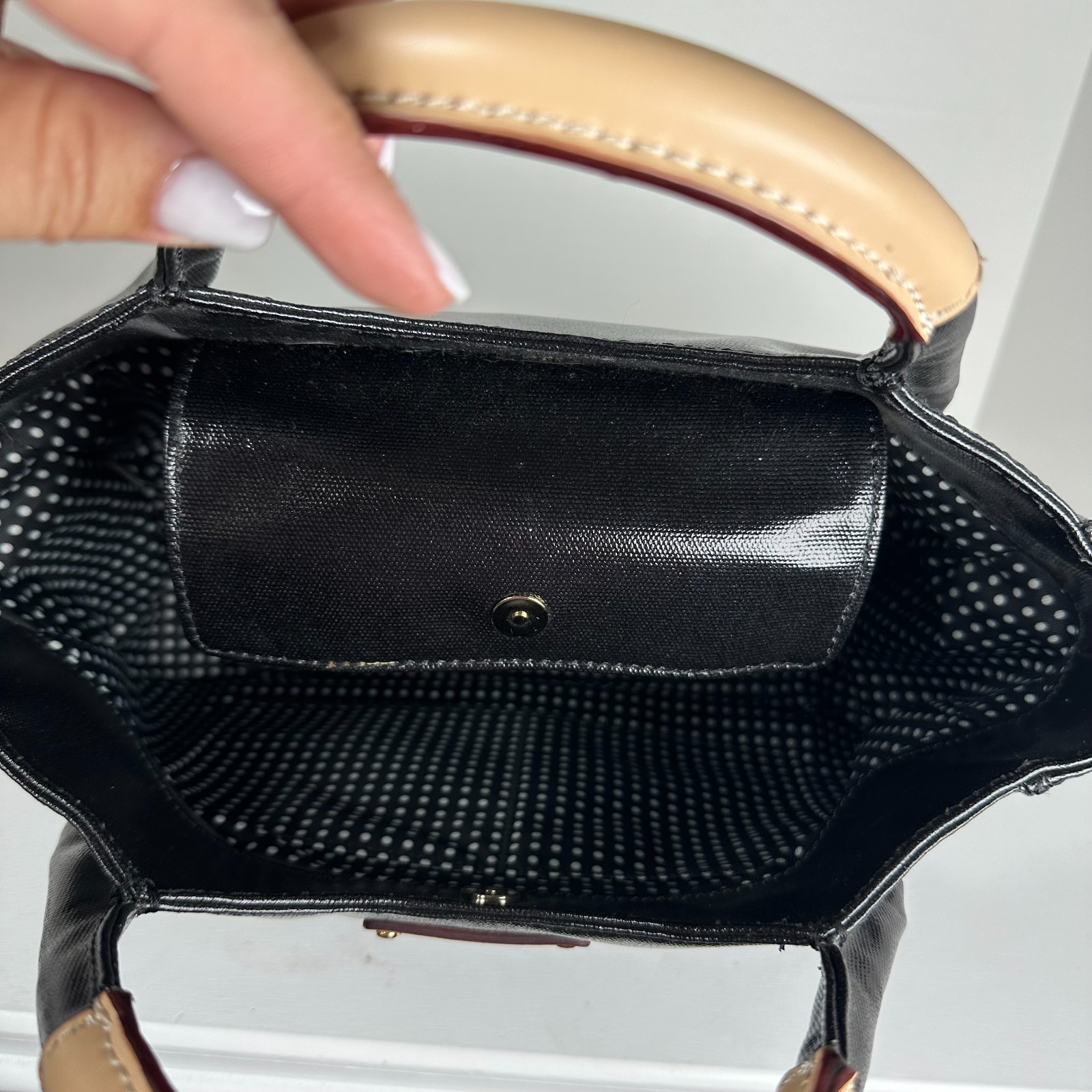 KATE SPADE FULTON TREESH STREET HANDBAG BLACK COATED CANVAS AND LEATHER SATCHEL