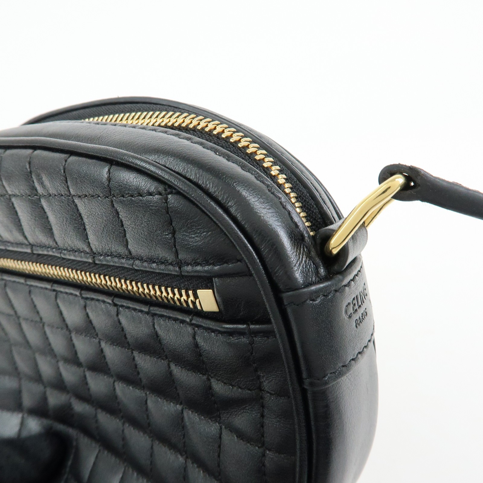 CELINE C Charm Leather Shoulder Bag Crossbody Bag Camera Bag Black Auth Used F/S