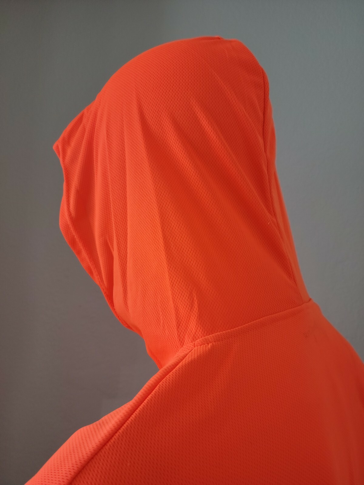 Safety Orange Long Sleeve Shirts With Hood, Polyester Birdeyes Mesh