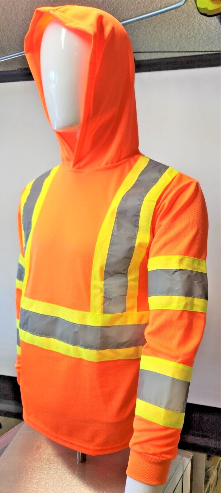 Class 3 Orange Long Sleeve Safety Shirt With Hoodie, Polyester Birdeye mesh
