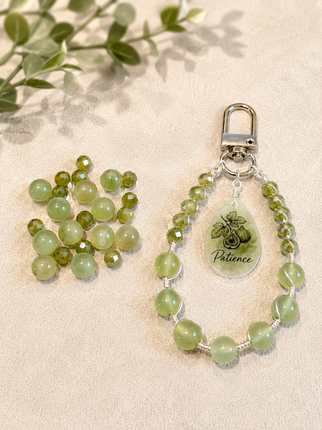 Handmade Natural Stone Fruit of the Spirit Keychain Christian Bible Verse Gift