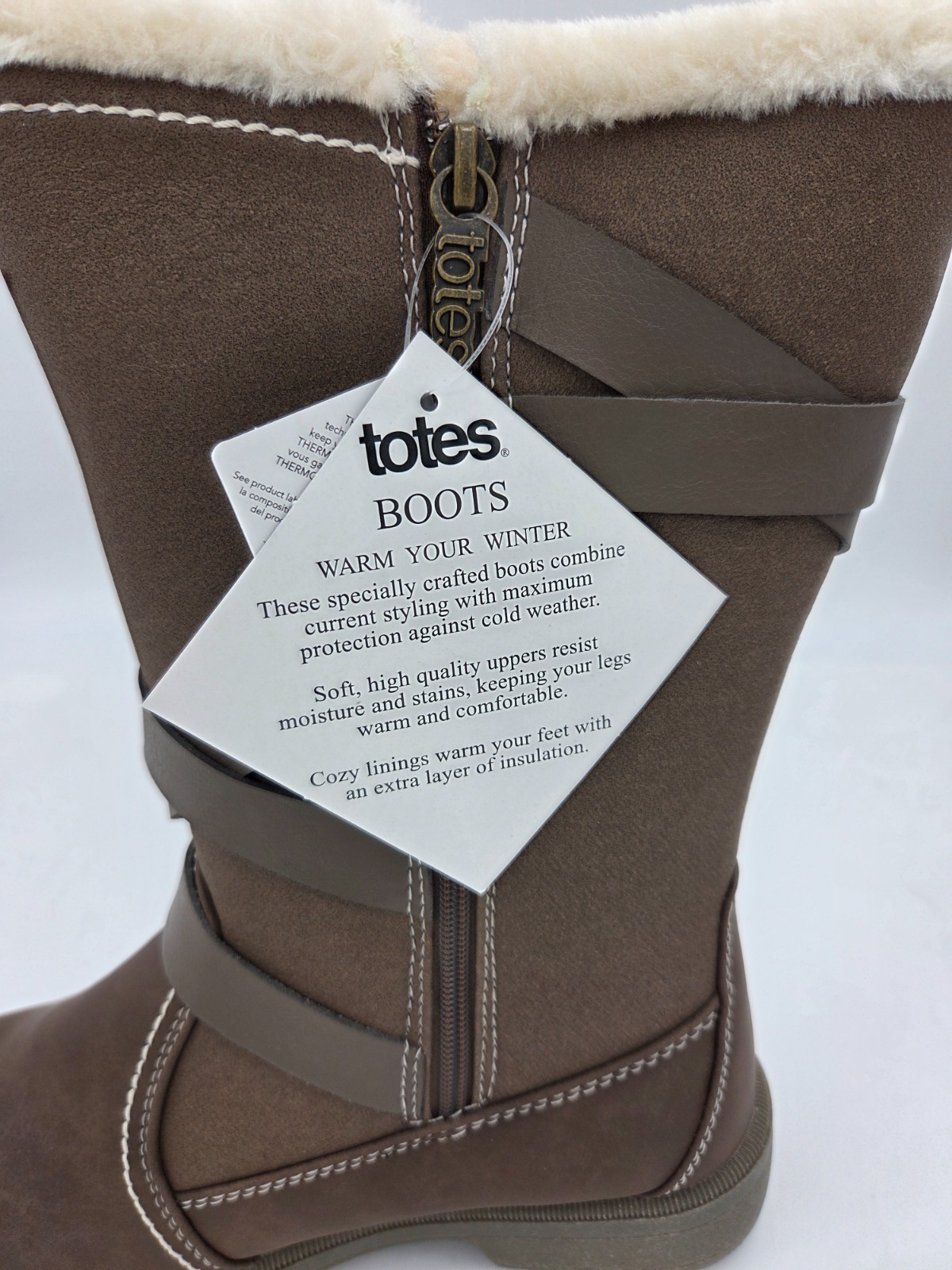 6M Totes Womens Winter Boots Diedre Brown Faux Leather Faux Fur Lined