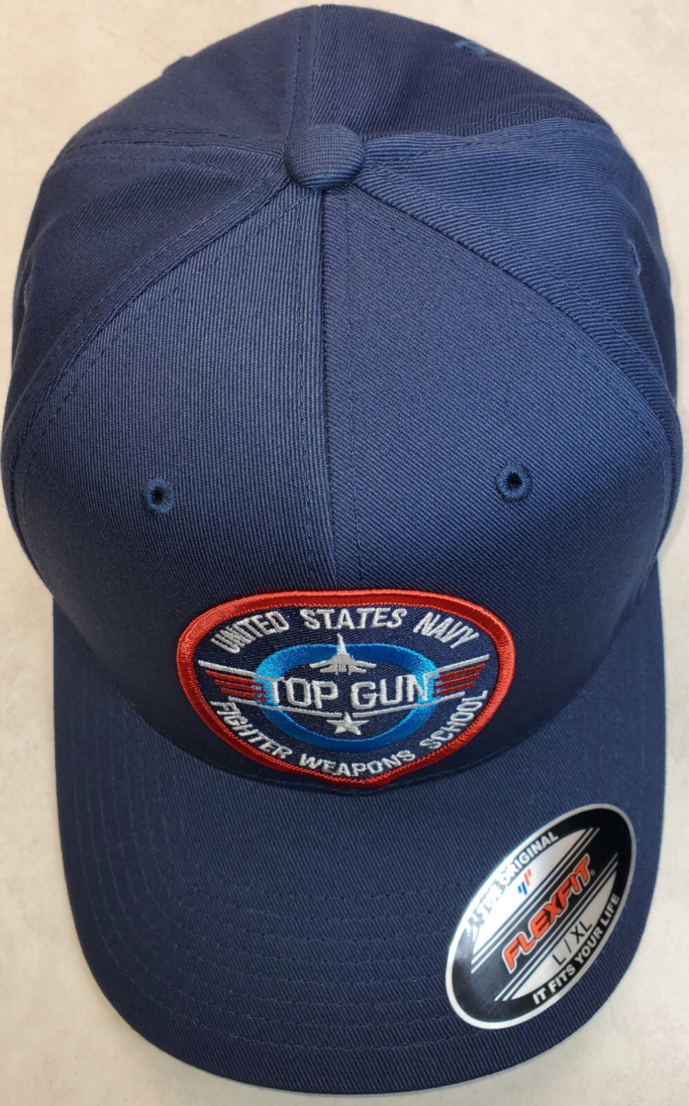Top Gun Patch on Flexfit Style 6277 Hat / Navy Blue – L/XL 7 1/8″ – 7 5/8″
