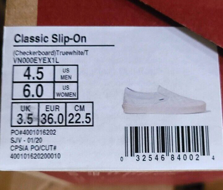 Vans VN000EYE Classic Slip On White Checkered Shoes Mens SZ 4.5, Ladies SZ 6