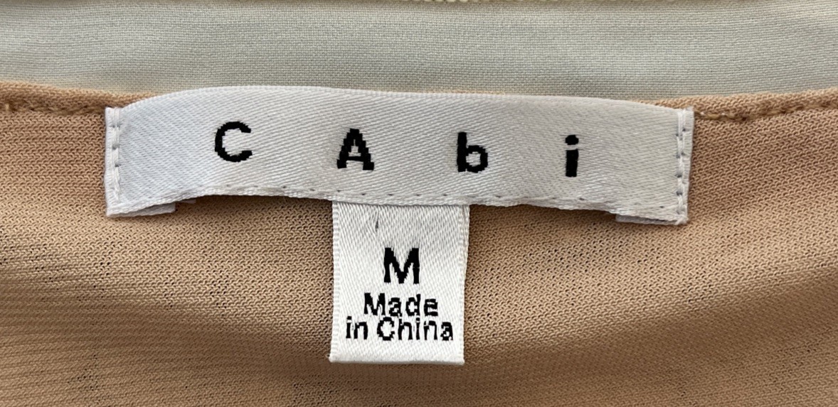 Cabi Cream Beige Lace Blouse Medium Floral Overlay Sheer Romantic Cap Sleeve Top