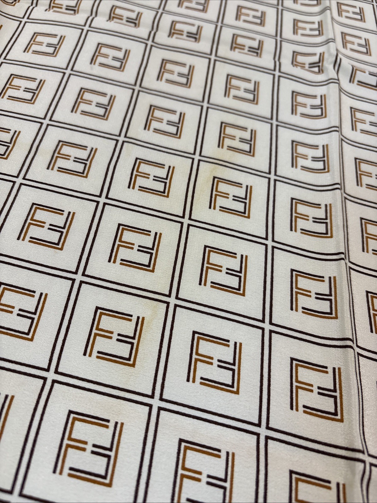 FENDI Silk Scarf 34in FF Monogram Logo Geometric Classic Elegant Italy