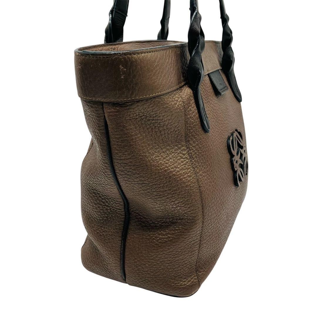 LOEWE Anagram Husta Handbag Bronze Dark Brown Leather