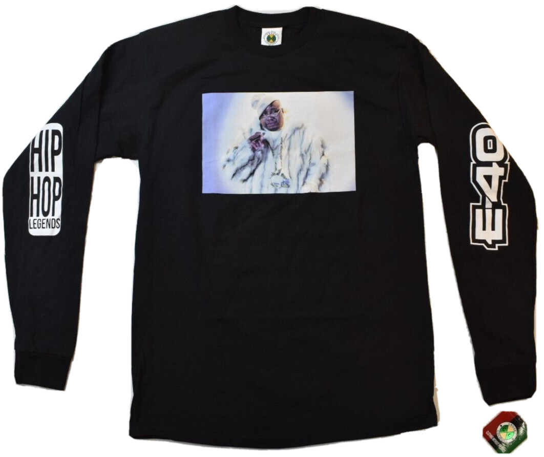 Cross Colours Mens E-40 Hip Hop Legends Black Long Sleeve Shirt NWT S, M, L