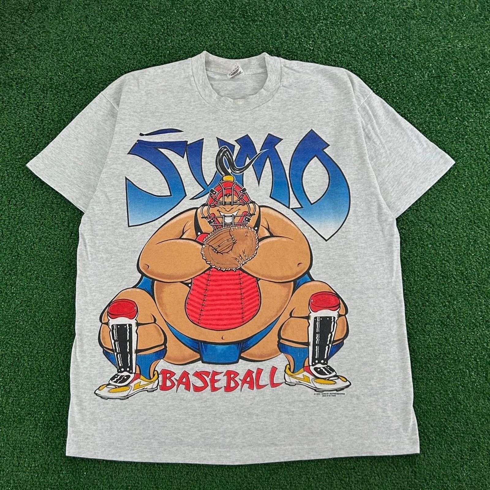 Vintage 90s Sumo Baseball Cartoon Parody Graphic Tshirt Size XL Single Stitch