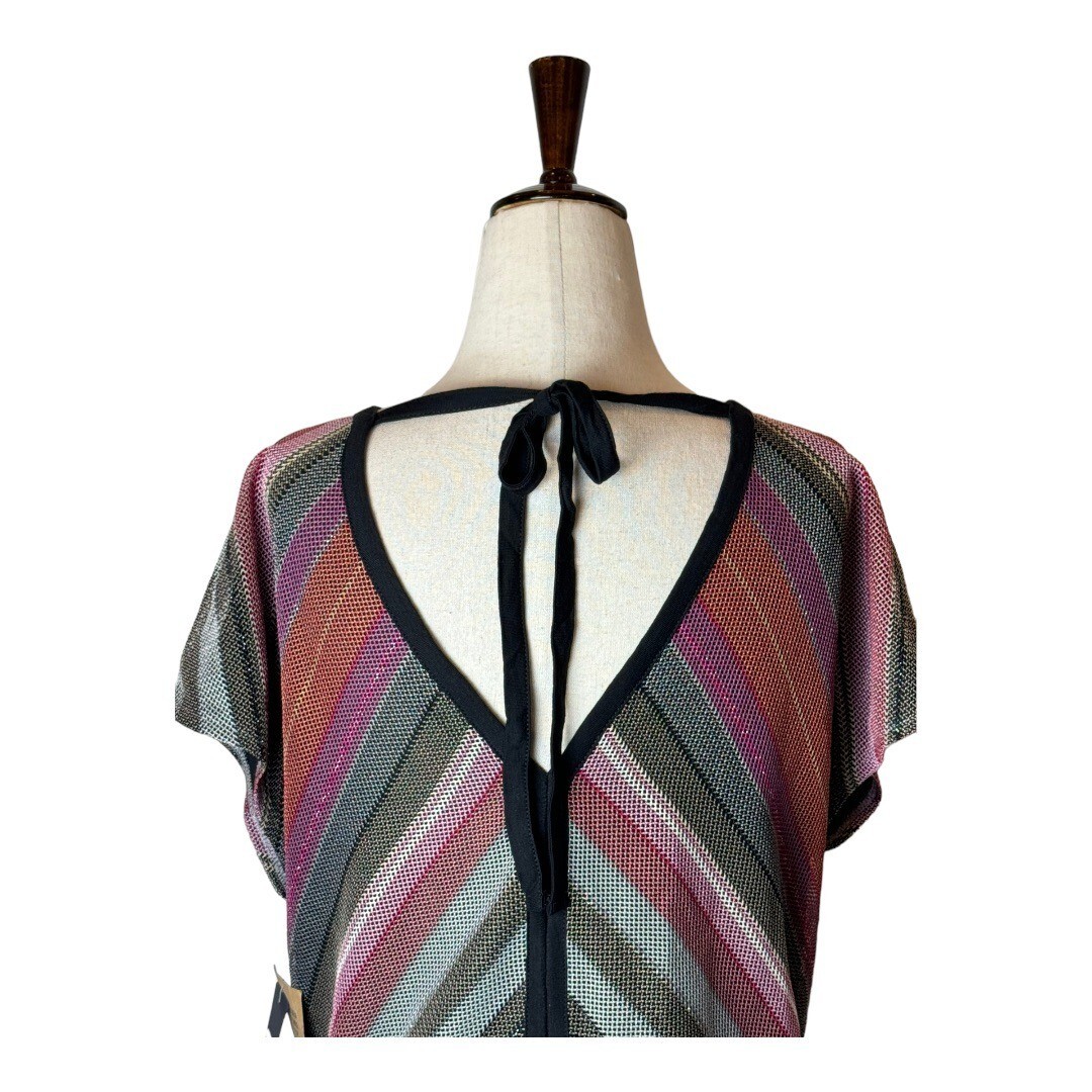 Rachel Roy Shirt Women Small Purple Black Striped Mariposa Metallic Top NWT