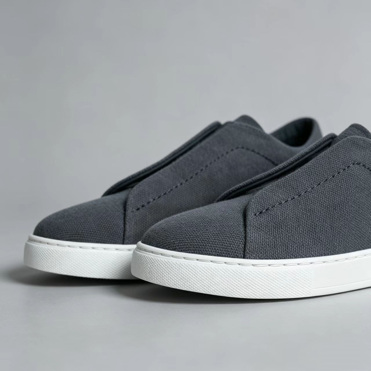 Men’s Zegna Grey Canvas Slip-On Low Top Casual Shoes White Sole