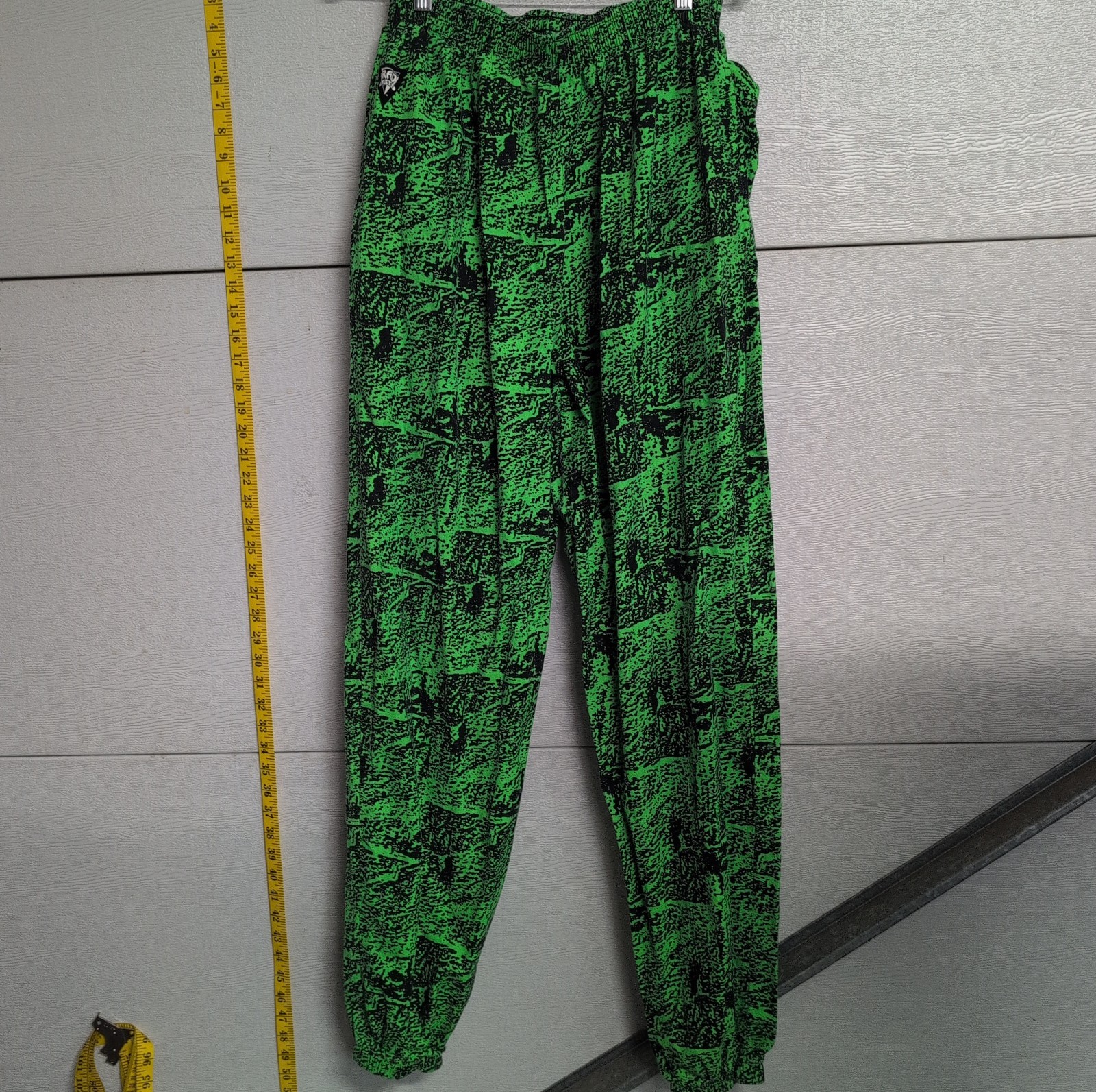 Vintage Rad Raggs Neon Green Abstract Print Hammer Pants Size L USA Made 80s 90s
