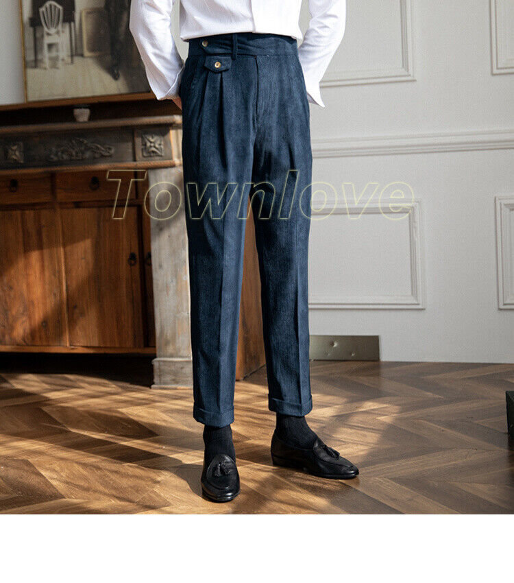 Corduroy Trousers Pant for Man High Waist Office Dress Trouser Italian Mens Pant