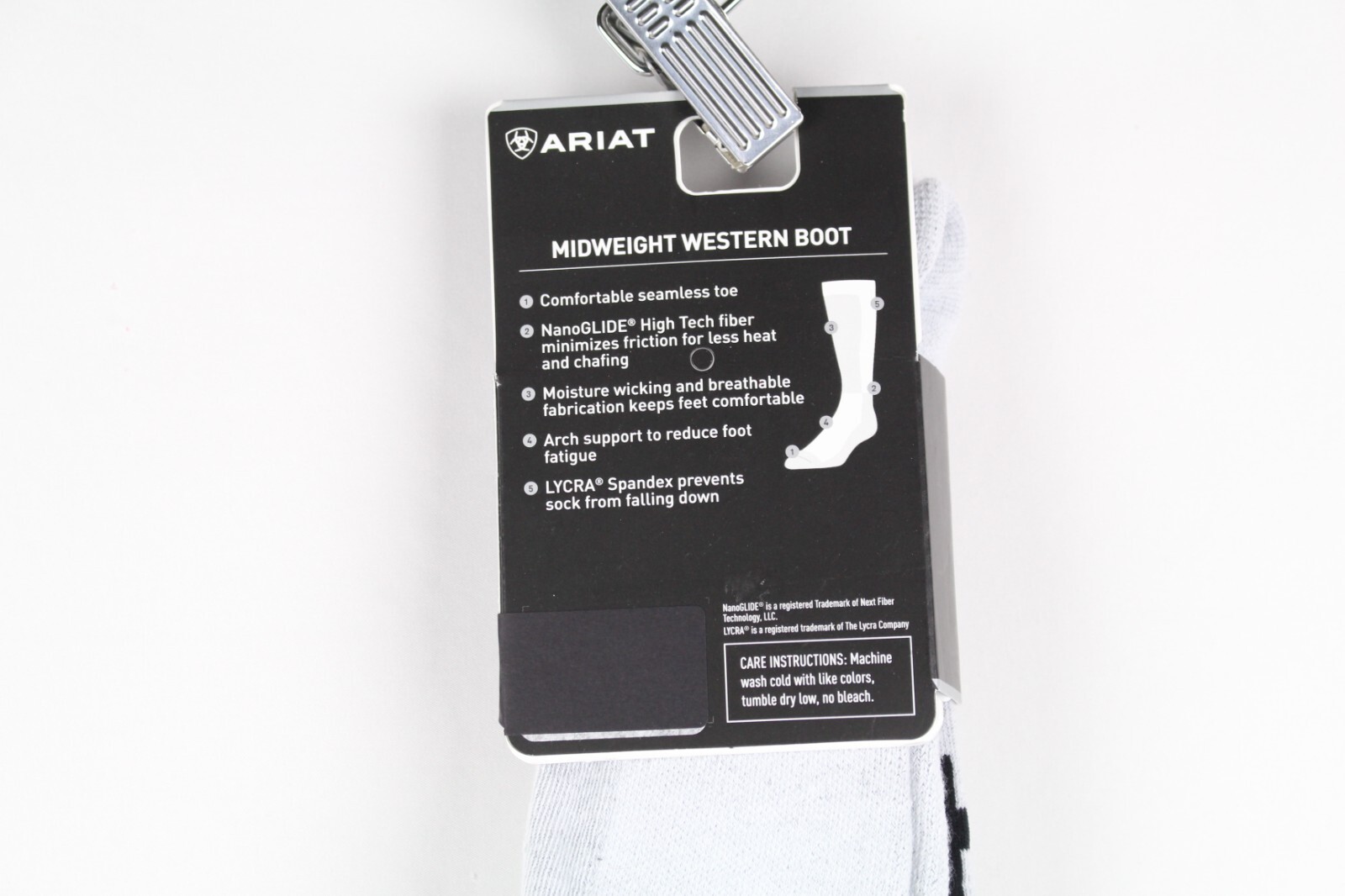 Ariat Tek Unisex Midweight Western Boot Socks Gray Black Script AR2345 050