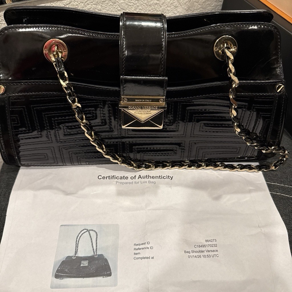 Gianni Versace Black Medium Chain Shoulder Bag Logo Magnetic Gold Hardware