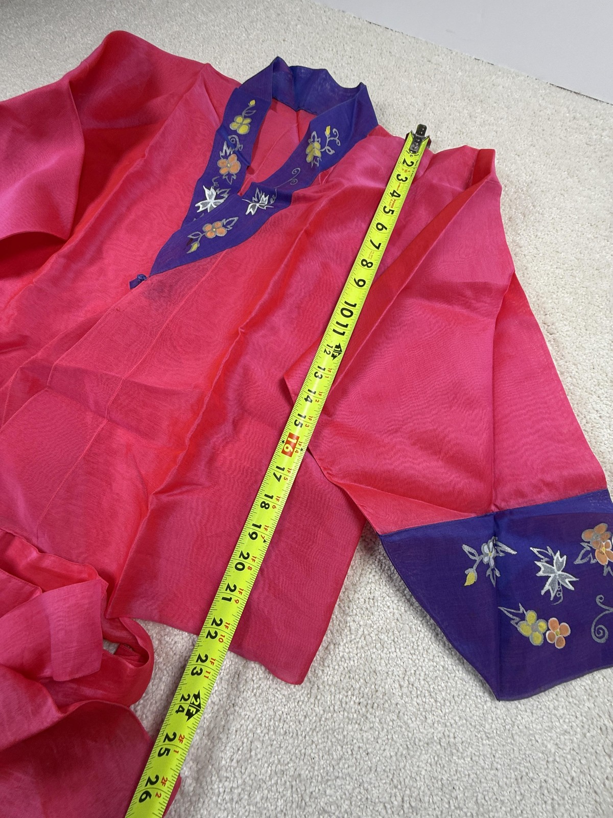 Hanbok Jacket Skirt Set Womens Medium Pink Floral Embroidered Belted Formal