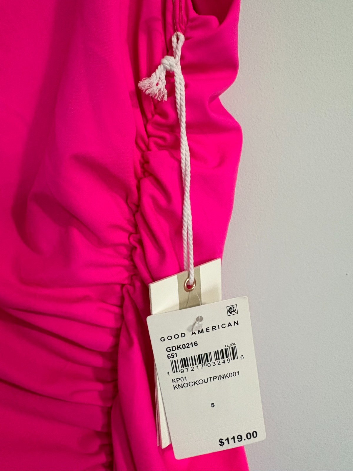 NWT Good American Maxi Dress Sz 5 Slit Spaghetti Staps Ruched Side Knockout Pink