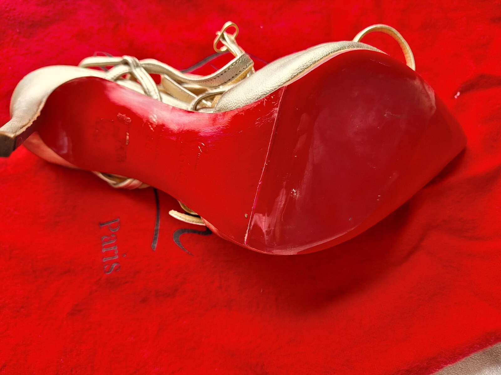 Authentic Christian Louboutin Gold Leather Kadreyana Caged Sandals Size 38