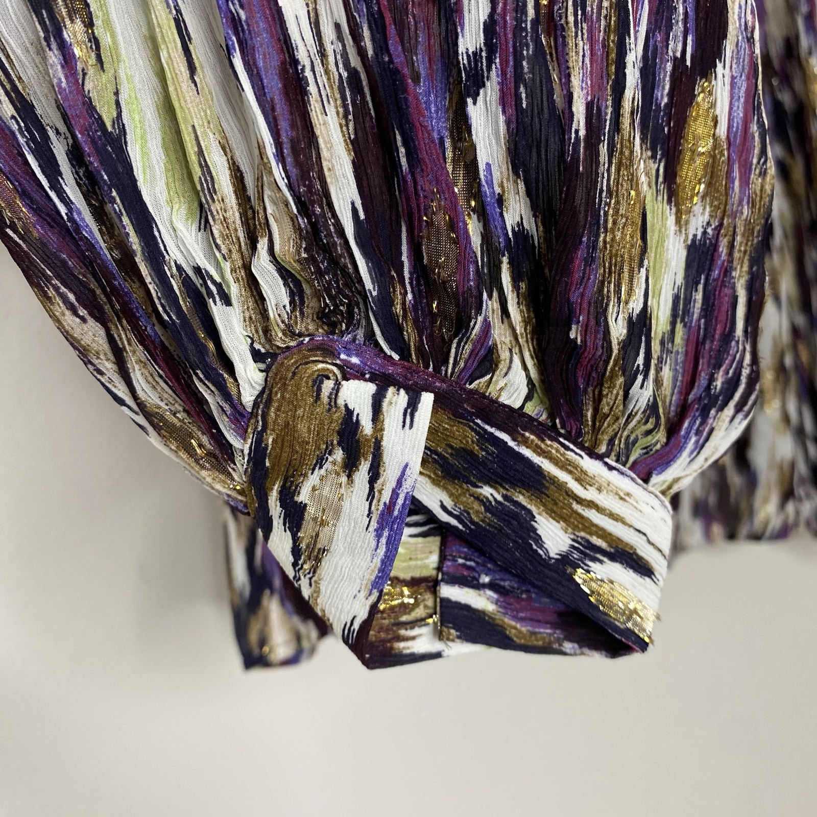 Chicos Purple Metallic Button Up Shirt Crinkled Semi-sheer Lightweight Sz 3.5/18