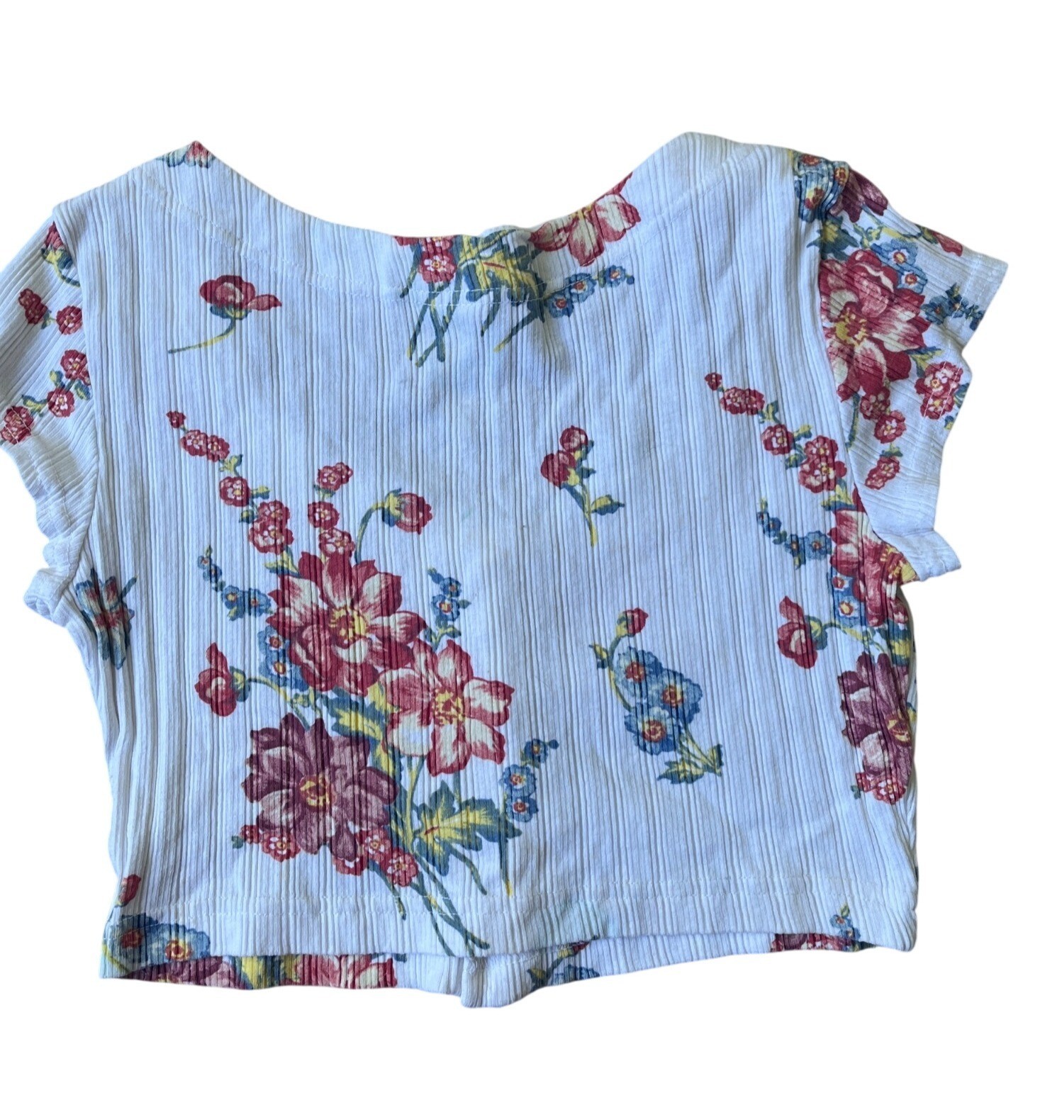 Bongo VTG 80-90’s Baby Tee Henley Crop Top Large White Floral Cottage Grunge