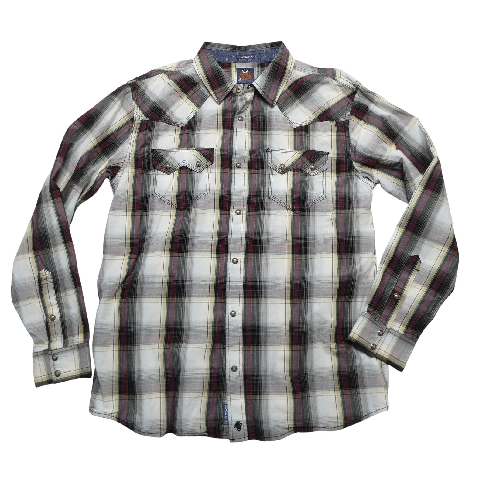 Moon Shine Spirit Shirt Mens Large Multicolor Plaid Long Sleeve Snap Western