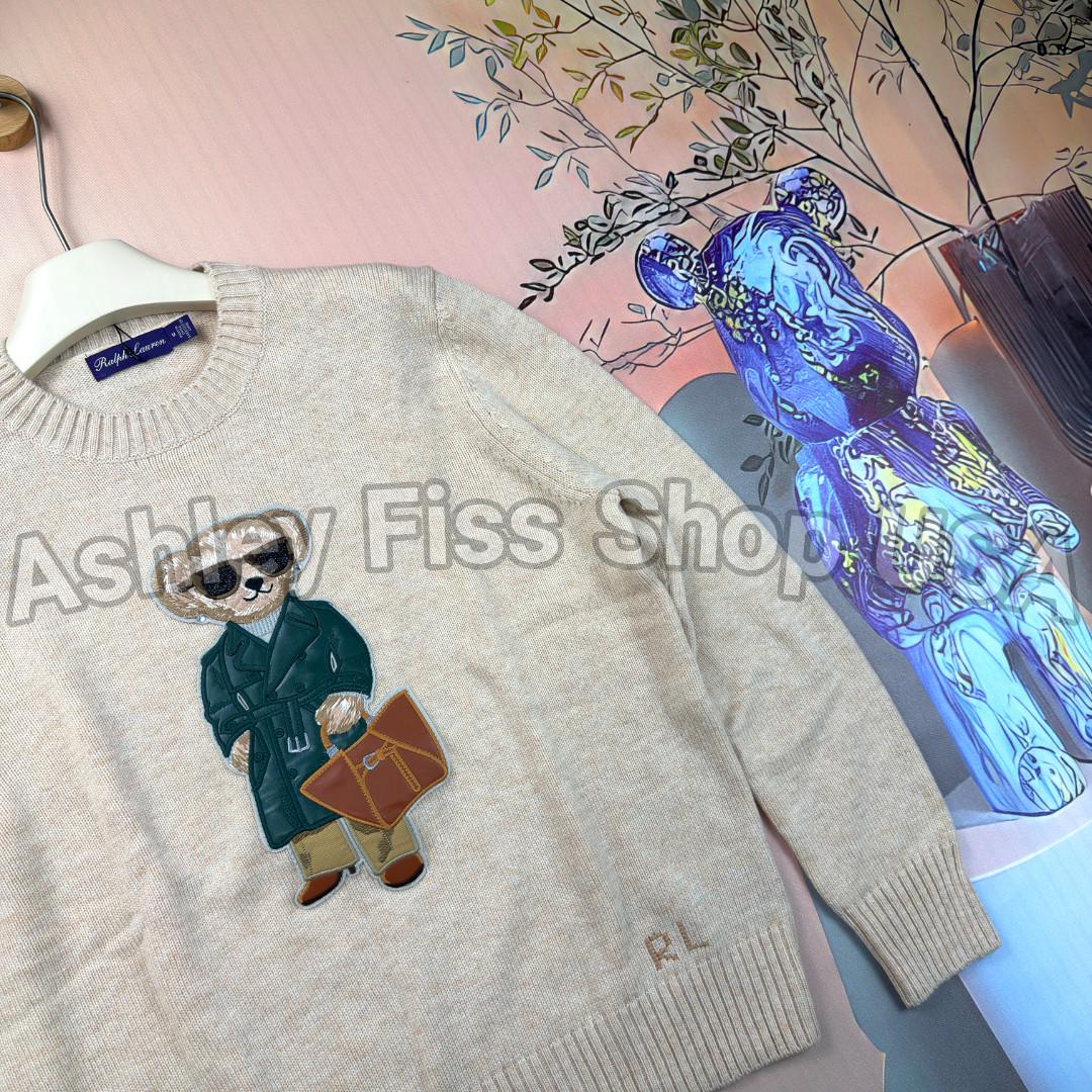 Ralph Lauren Purple Label Bear Wool Blend Sweater Beige Women’s M NWT