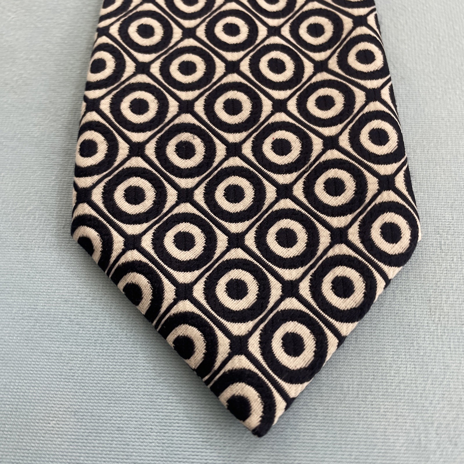 Commodore Trevira Atomic MCM Tie Geometry Circles Blue Wide Vtg 60s Necktie 4×51