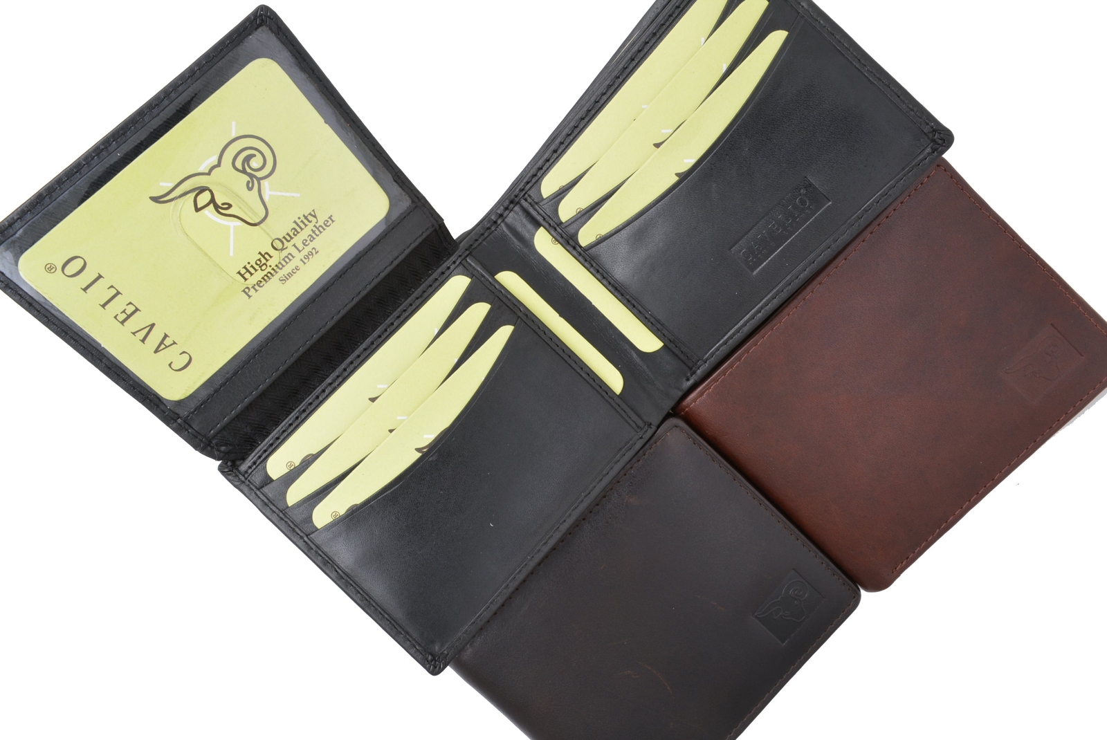 Cavelio High Quality Mens Genuine Leather Flap Up ID Card Holder Bifold Wallet
