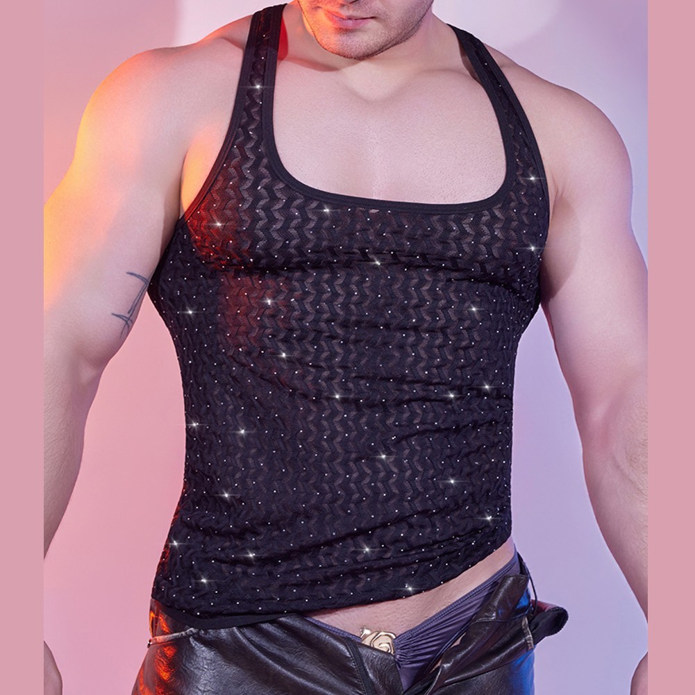 Wave Pattern Sleeveless Undershirt Vest for Men – 95% Nylon 5% Spandex Tank Top
