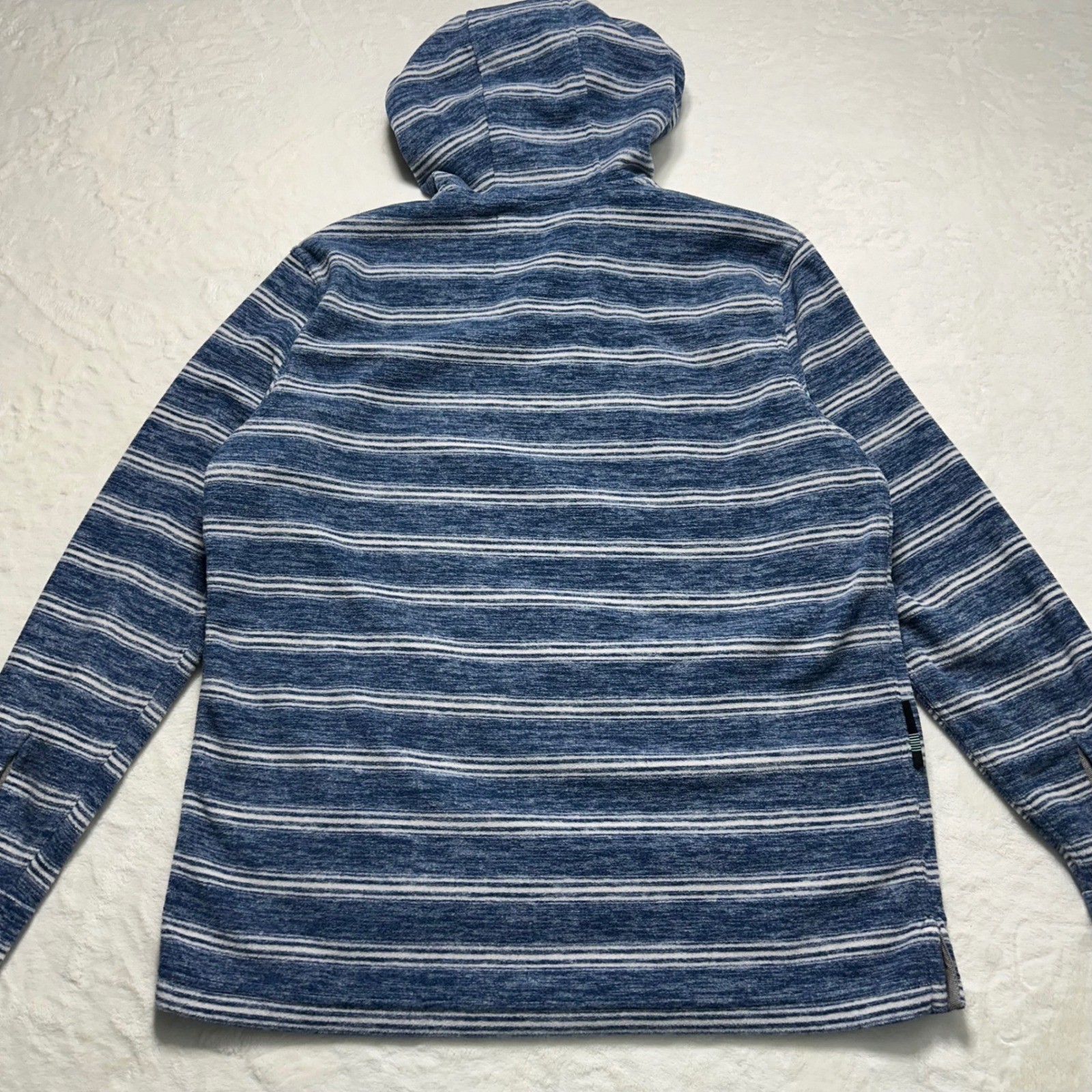 Vissla M Mens Blue Striped Hooded Pullover Sweater 100% Recycled Polyester