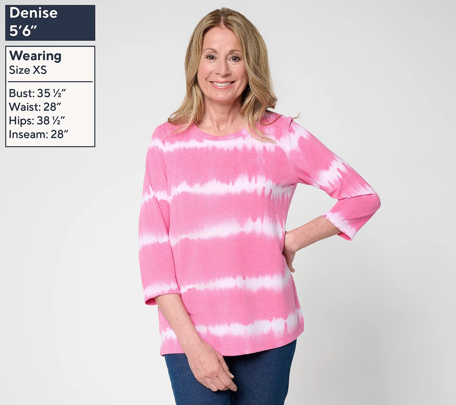 Denim & Co. Regular Soft Blend Tie Dye Stripe Printed Top NWT A726382