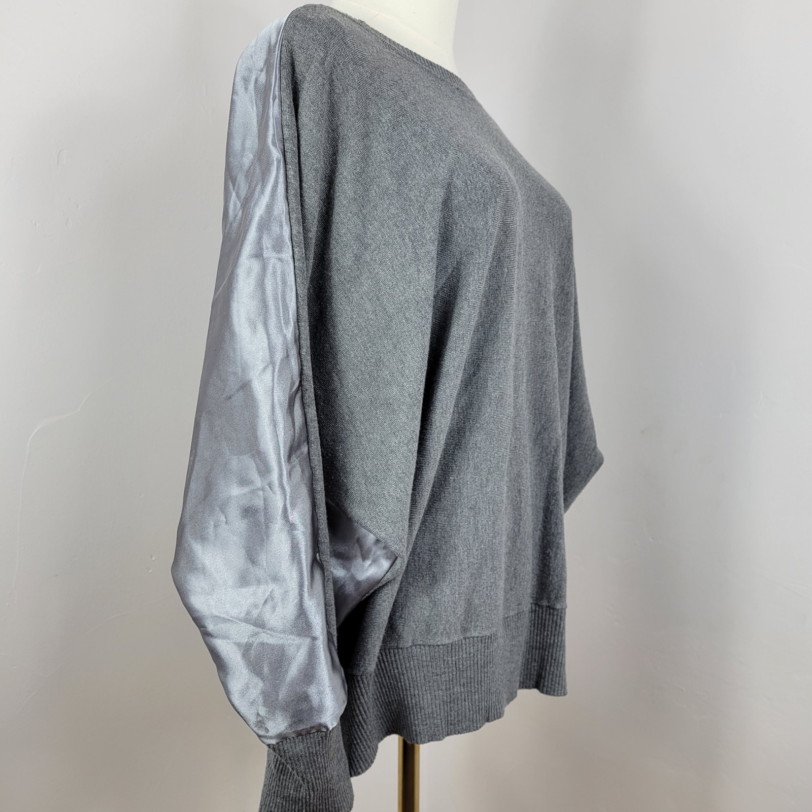 Joseph A Women Top XL Gray Silver Satin Back Batwing Dolman Sleeve Glam Casual