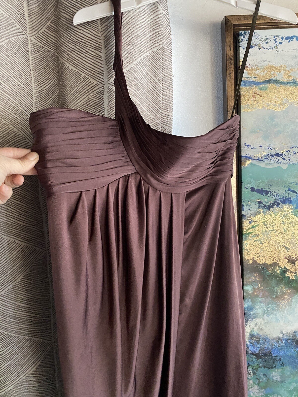 BCBG Max Azria Brown Eve One-Shoulder Dress Cascade Cocktail Sz 8 NWT