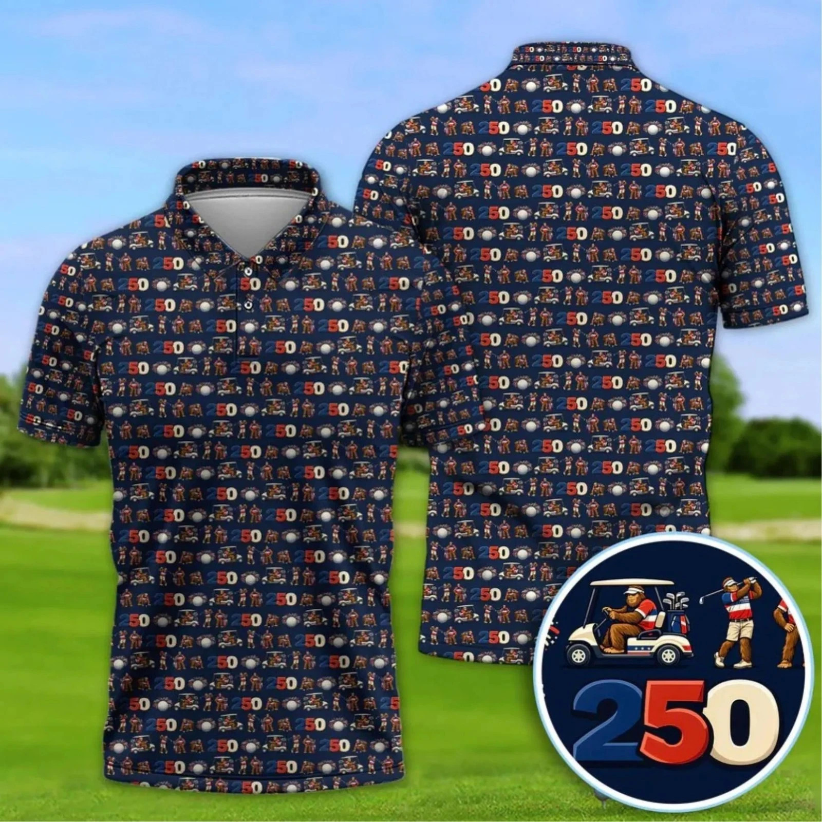 250th Anniversary Golf Polo, Patriotic Bigfoot Golf Shirt, Golf Polo For Men