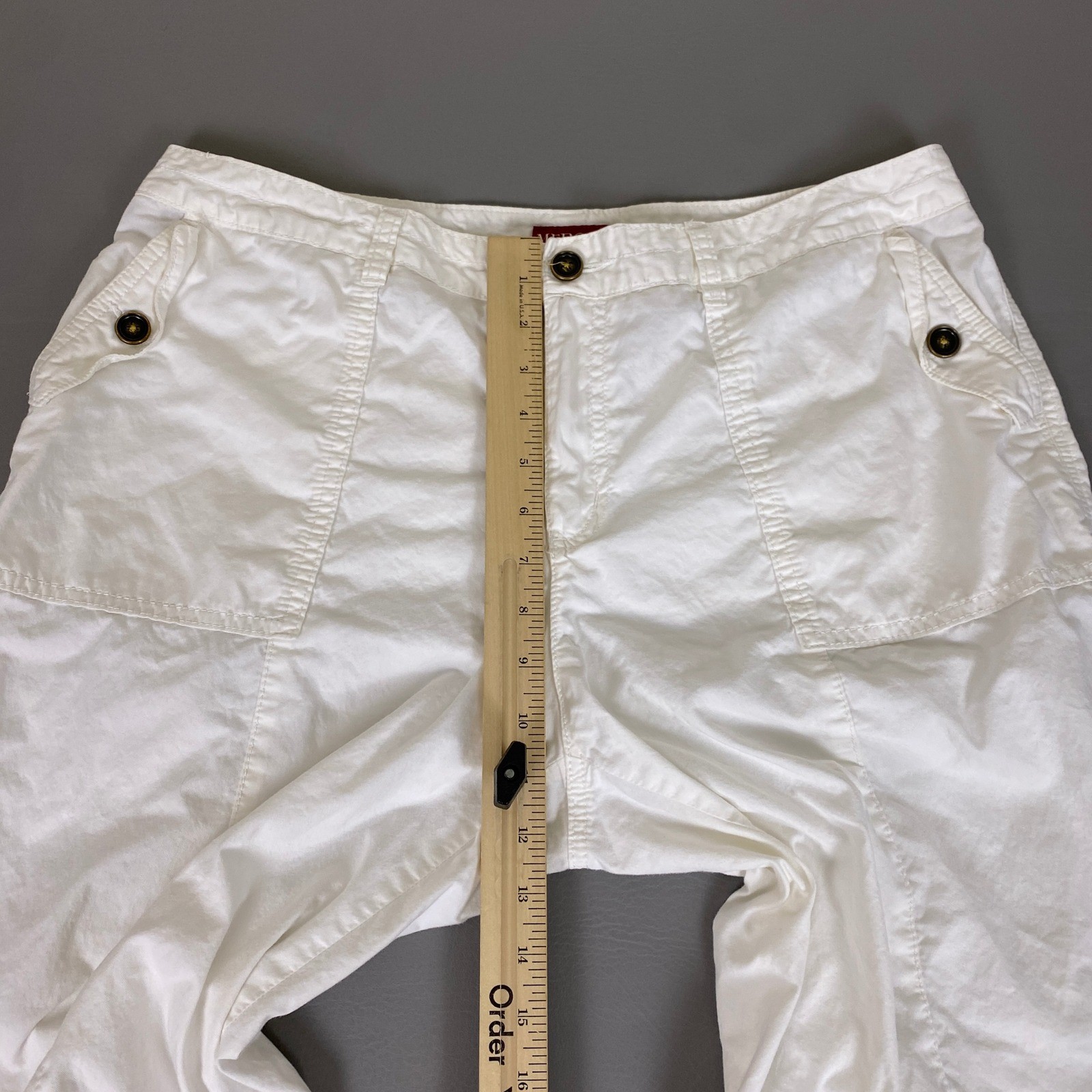 Merona Cargo Capri Pants Women’s Size 16 White Cotton Fit 4 Drawstring Hem