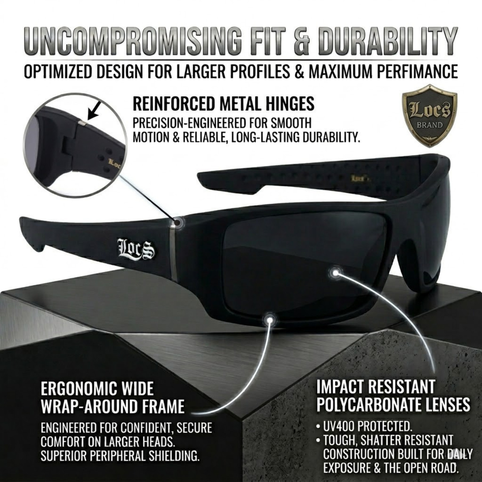 Men’s Locs Sunglasses Black Frame Super Dark