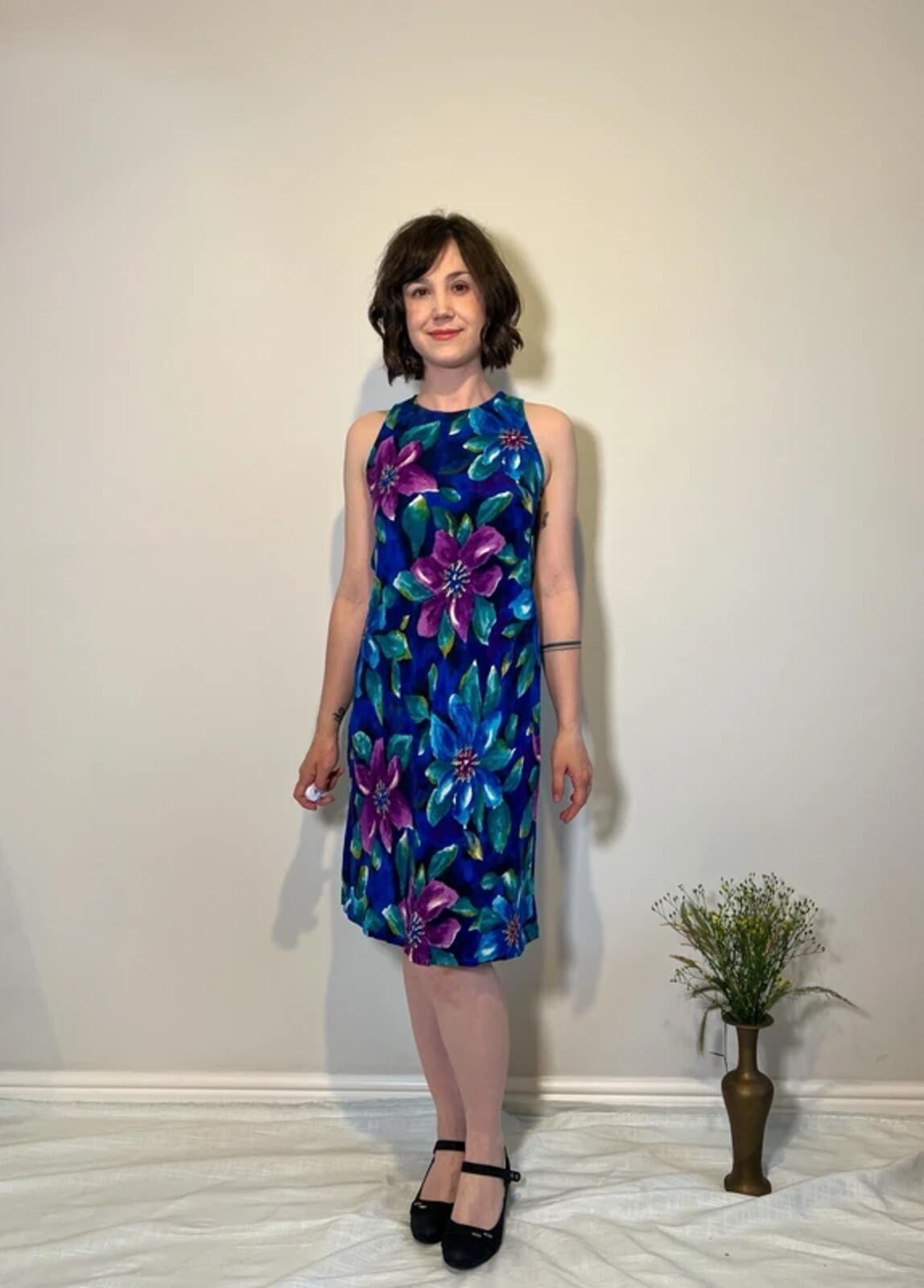 1990s All That Jazz Shift Dress | Cobalt Blue | Sleeveless Keyhole Back | UK 8