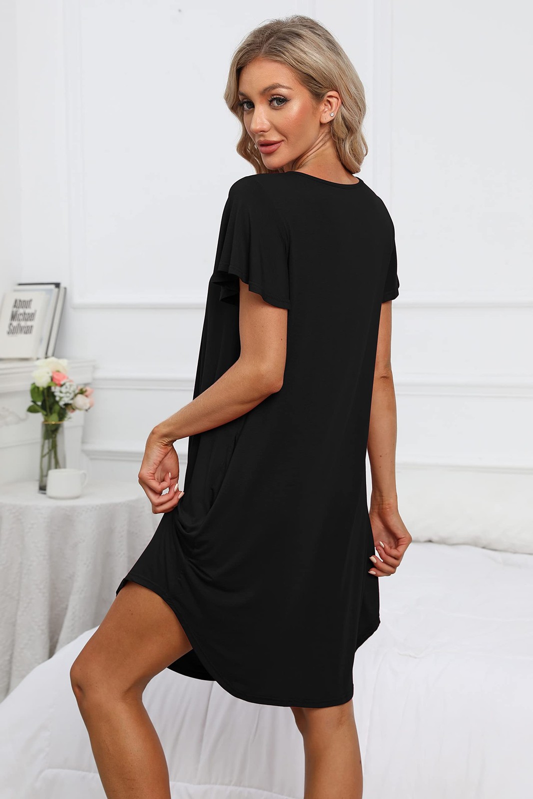 Bestshow Plus Size 5XL Pleated Nightgown Soft 5X-Large, A-solid – Black