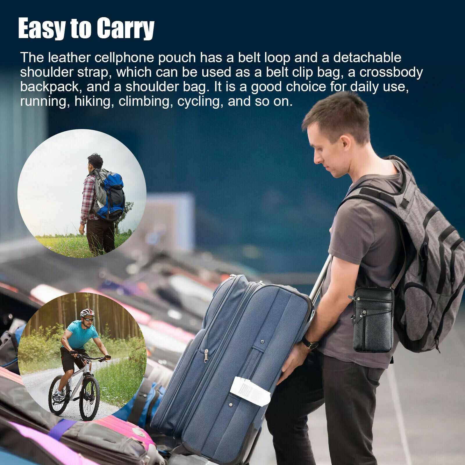 Men Leather Cell Phone Belt Bag Waist Bag Shoulder Pouch Crossbody Purse Pocket