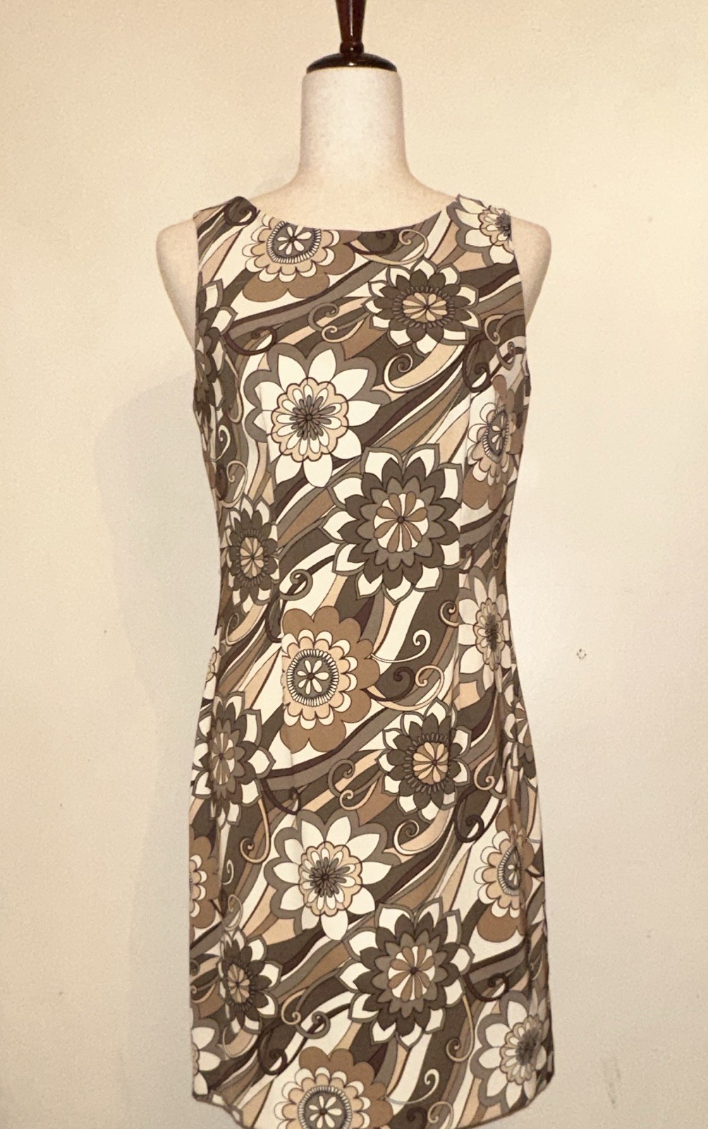 Sheath Dress Size 6 Brown Sleeveless Knit Stretch Hippie Go Go 70s Retro